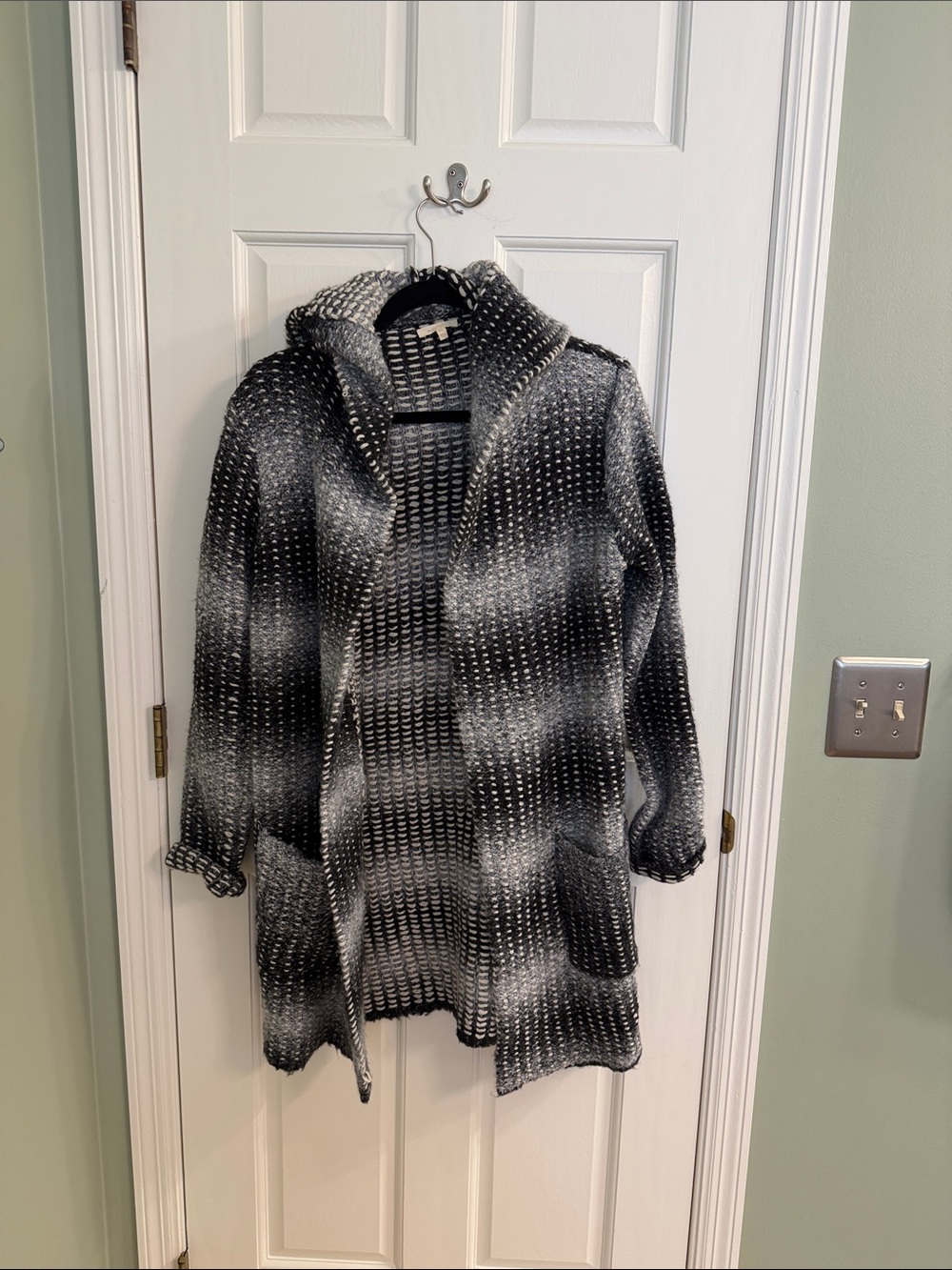 Mystree Black & Gray Hooded Open-Front Knit Cardigan